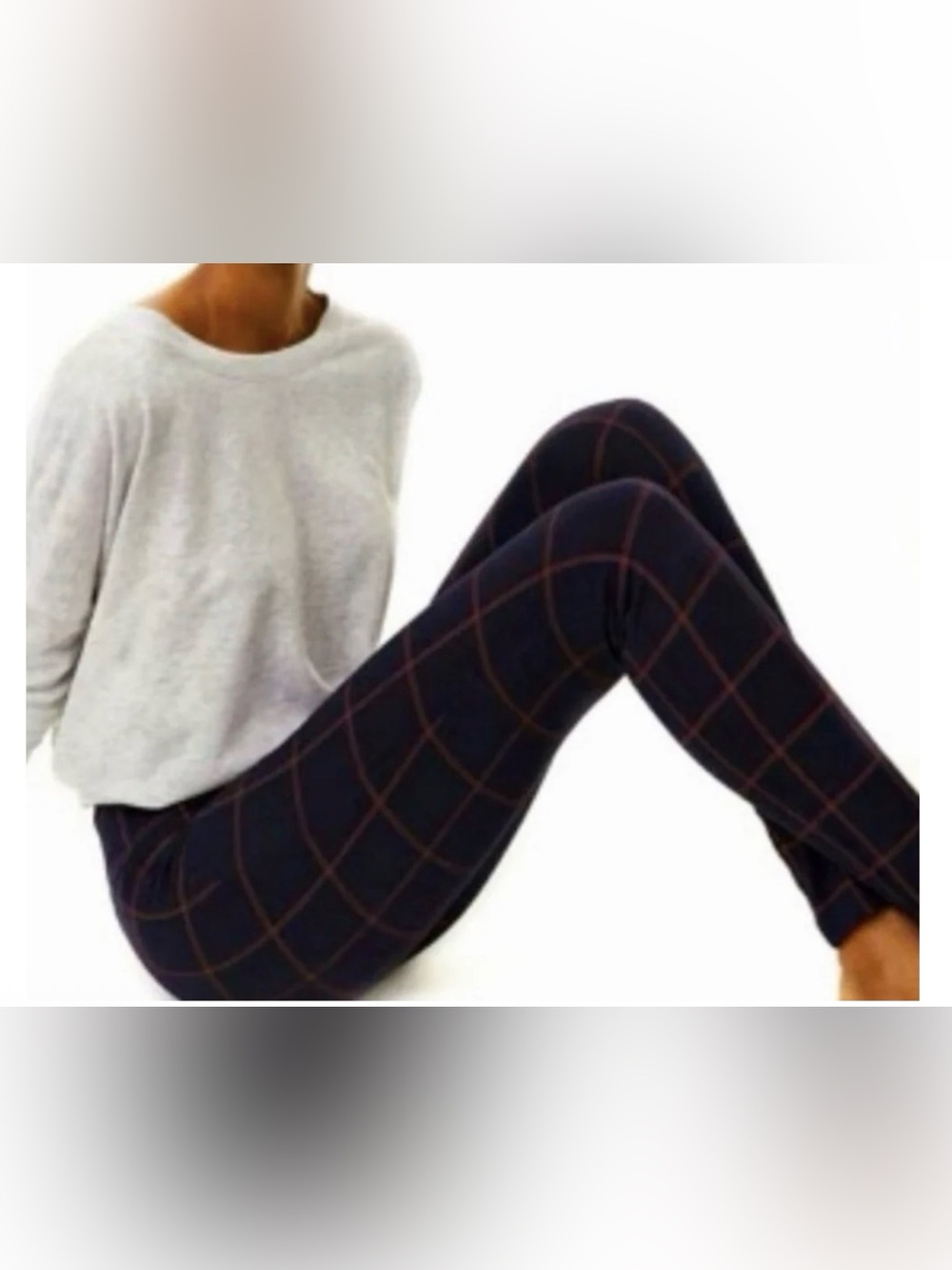 LOFT Windowpane Plaid Blue & Red Leggings Size XS